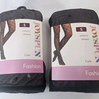 x2 Women's Joyspun Pattern & Opaque Tights Mixed Fashion (4 Pairs) Sizes S